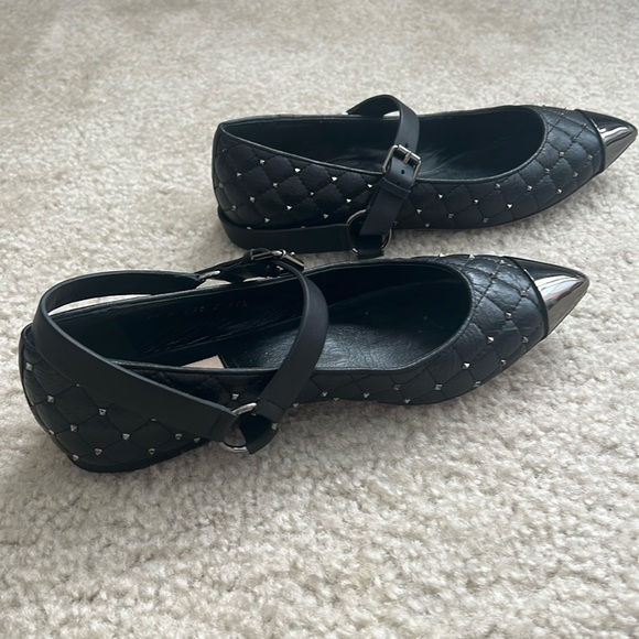 Valentino Black Silver Rockstud Quilted Ballet Flats - Picture 5 of 9